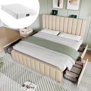 letto imbottito lino beige 140 x 200 cm