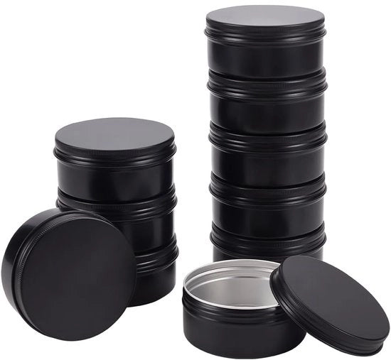 Bottiglie di Alimento in Alluminio 10 Pezzi - 150 ml - Nero - Coperchio a Viti - Alluminio Robusto - Per la Conservazione e il Fai da Te - Contenitori di Conservazione