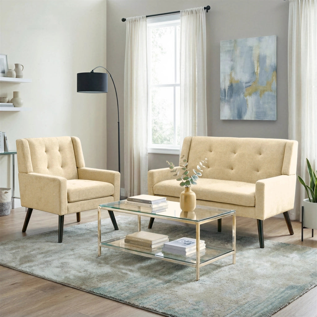 Poltrona 2 Pezzi con Imbottitura in Schiuma, Tessuto Beige