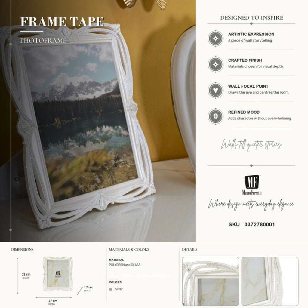 Cornice portafoto Ribbon argento con profilo a nastro 20x25 cm