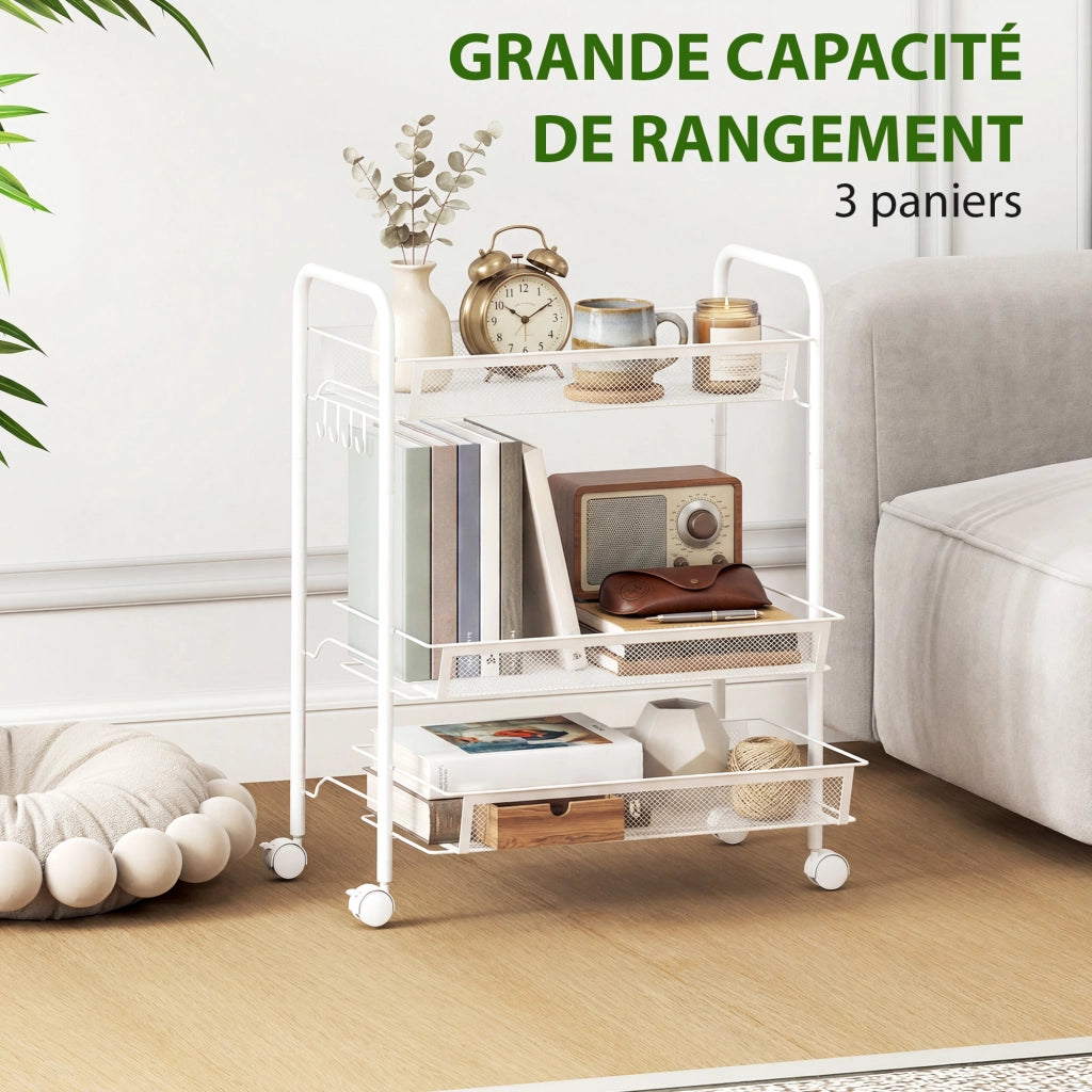 Carrello 3 Ripiani con Ruote ¨C Xylo ¨C Bianco 45x26,5x63 cm Salvaspazio
