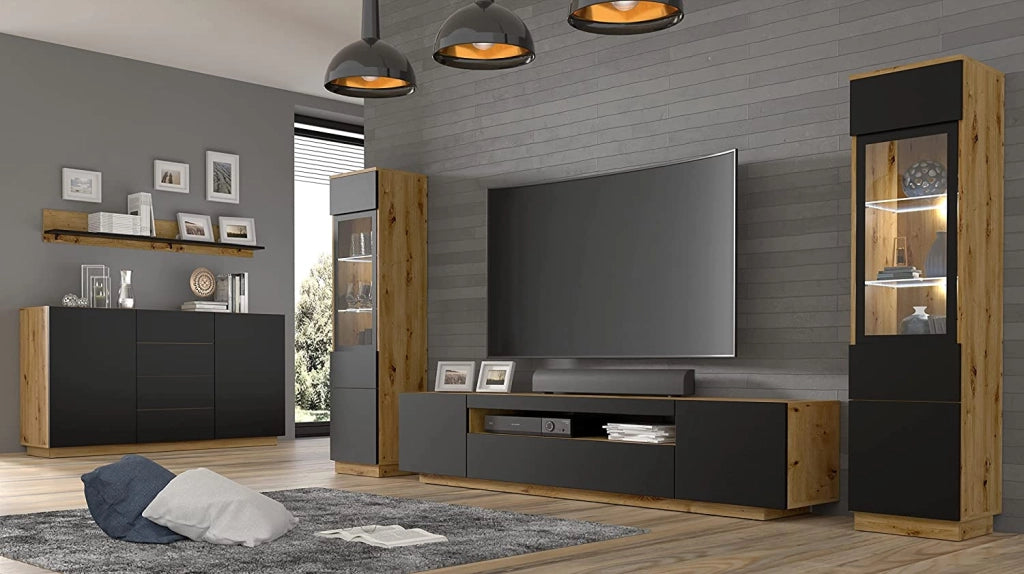 MOBILE COMO' PORTA TV SOGGIORNO AURA 164x41x89cm ROVERE NERO OPACO