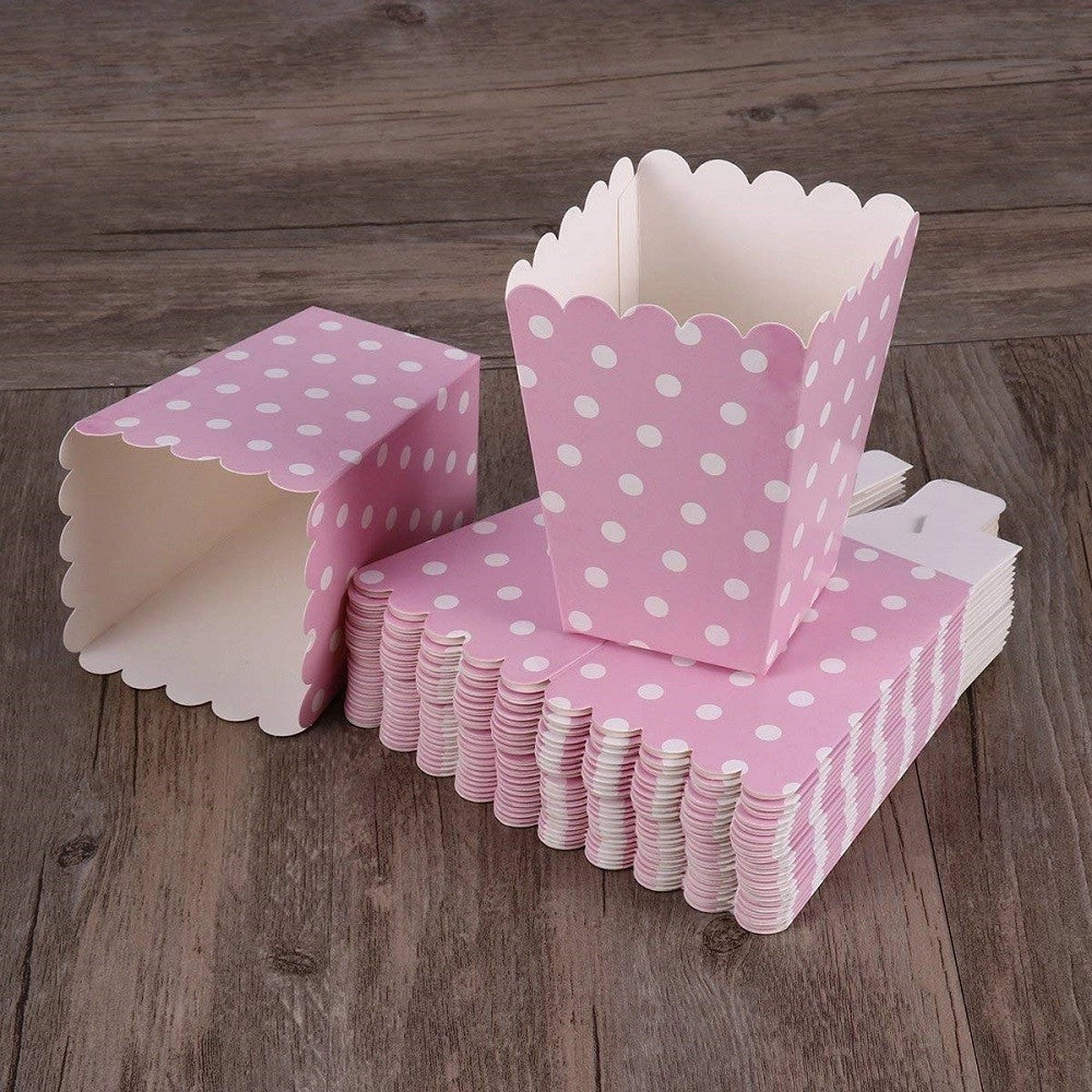 Trade Shop - Set 18pz Contenitore Scatola Pop Corn In Carta Rosa Pois Festa Confettata Caramelle -