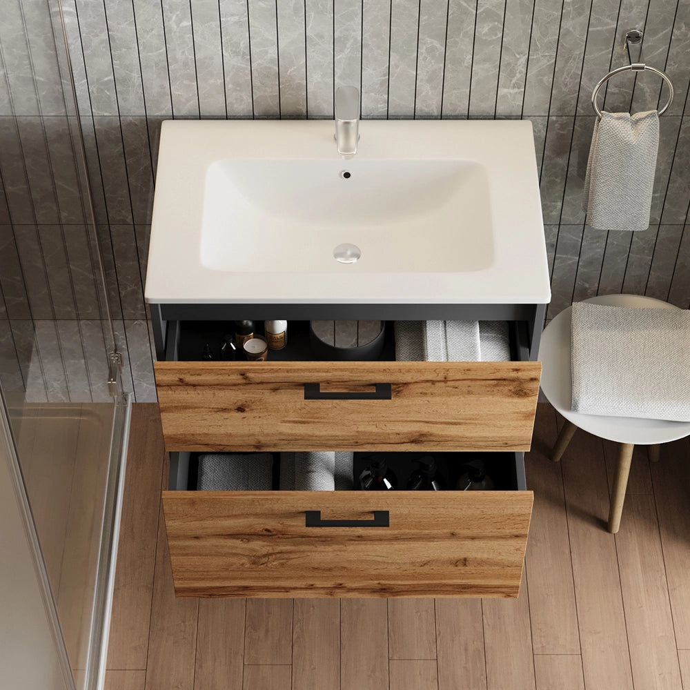 Vicco Set di mobili da bagno Antracite/quercia dorata 80 x 61.5 cm con lavabo