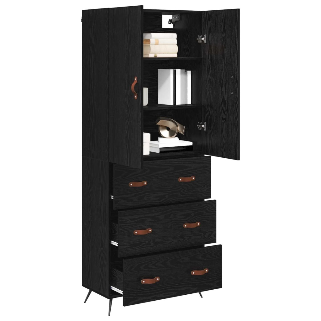 Credenza-Buffet-Armadio da cucina Rovere Nero 69,5 x 34 x 180 cm Legno multistrato 424038