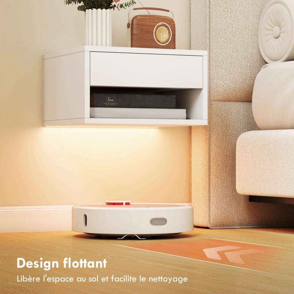 Set 2 comodini sospesi LED RGB con app, cassetto, ripiano, 37x32x21cm ¨C Xylo ¨C Bianco