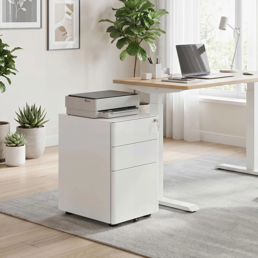 Scrivania con cassetti e ruote ¨C Minimal ¨C Bianco 39x48x59 cm