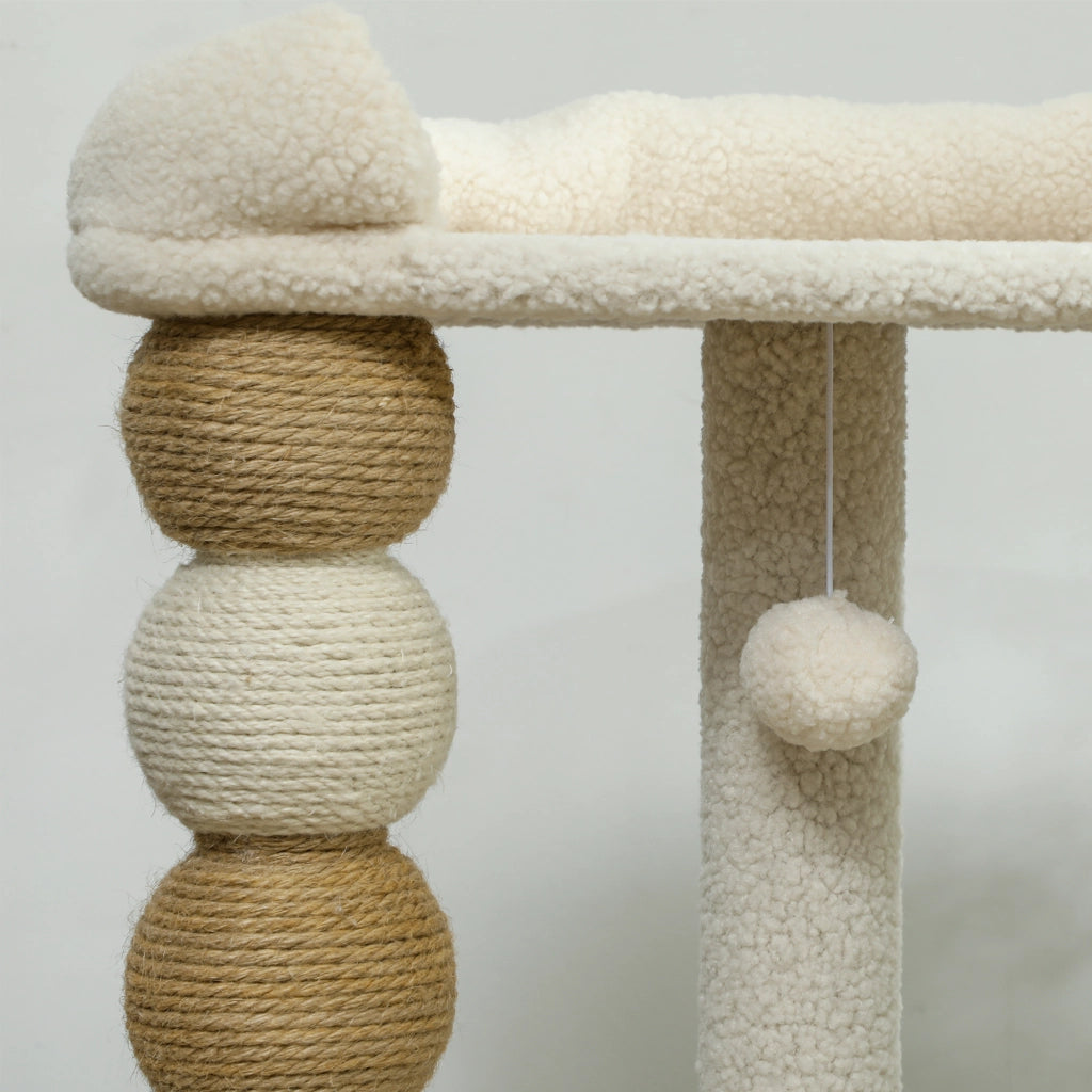 Torre per Gatti con Lettino e Piattaforma ¨C Minimal ¨C Legno, Beige, 48.5x40x76 cm