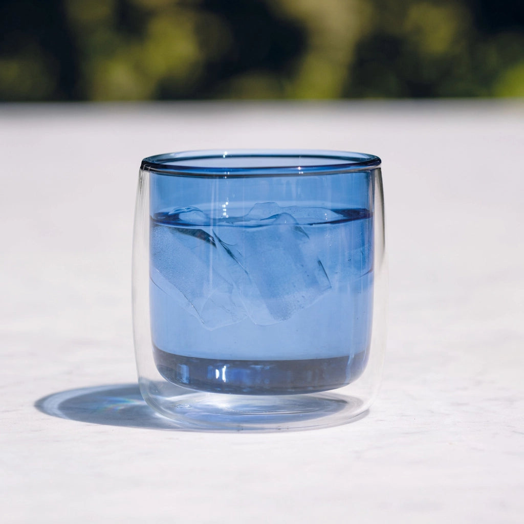 No Bilia Set 4 Bicchieri Tumbler in Vetro Borosilicato a Doppia Parete Trasparente e Bluino Design Contemporaneo Artigianale Elegante e Resistente