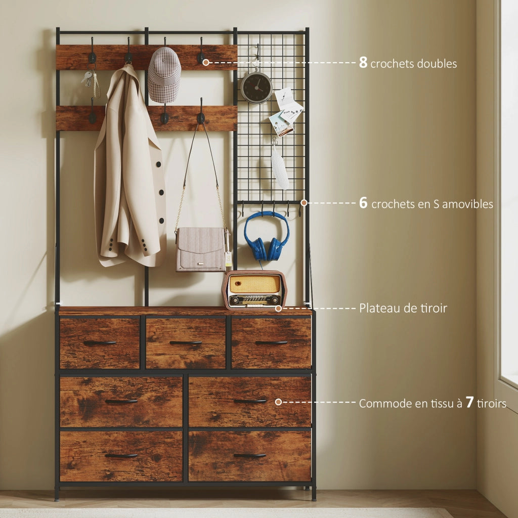 Armadio d'ingresso con portabiti e cassetti ¨C Minimal ¨C marrone 100x30x183 cm