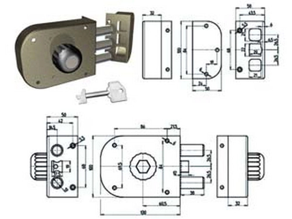 1pz serratura laterale applicare pompa senza scrocco pomolo 1600 cilindro cod:ferx.fer384483
