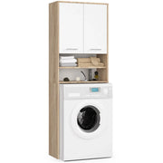 Colonna da bagno AKORD FIN per incasso di una lavatrice Sonoma Quercia 64 cm 2 ante inserto frontale Bianco 64x30x180 cm