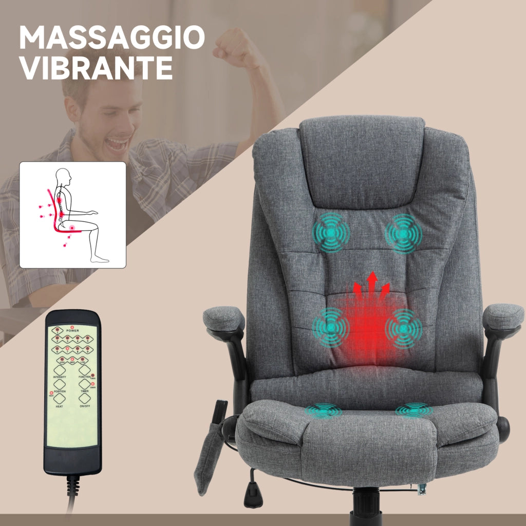 Poltrona Massaggiante Reclinabile con Dondolo e Riscaldamento ¨C Zephmum ¨C Tessuto Grigio