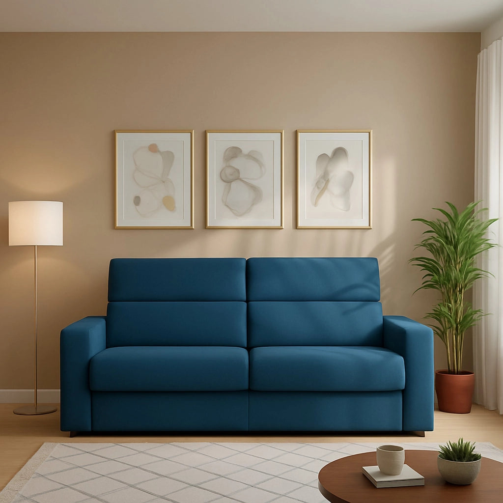 None, Divano Letto 2 Posti Sfoderabile Made in Italy, 180x95 cm blu