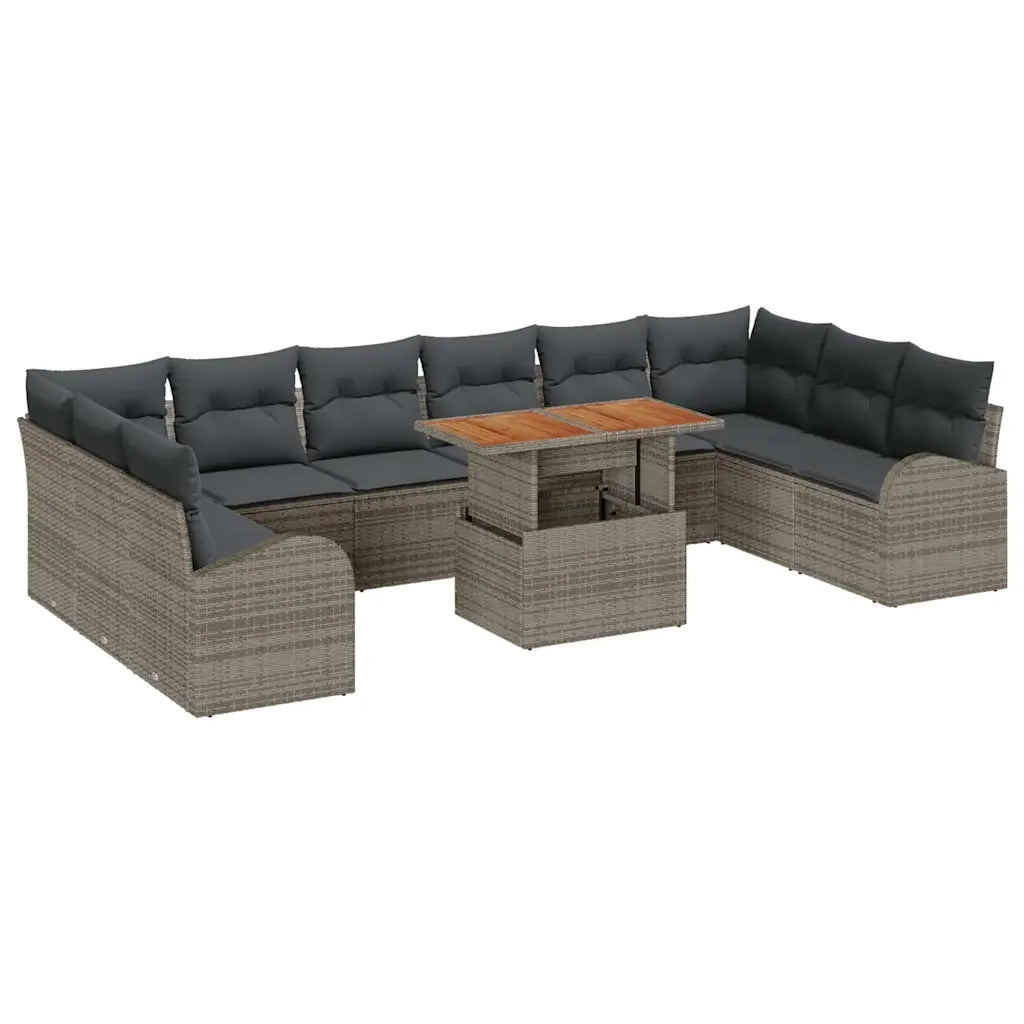 Set Divano da Giardino 11 pcs Grigio Poly Rattan 3358372