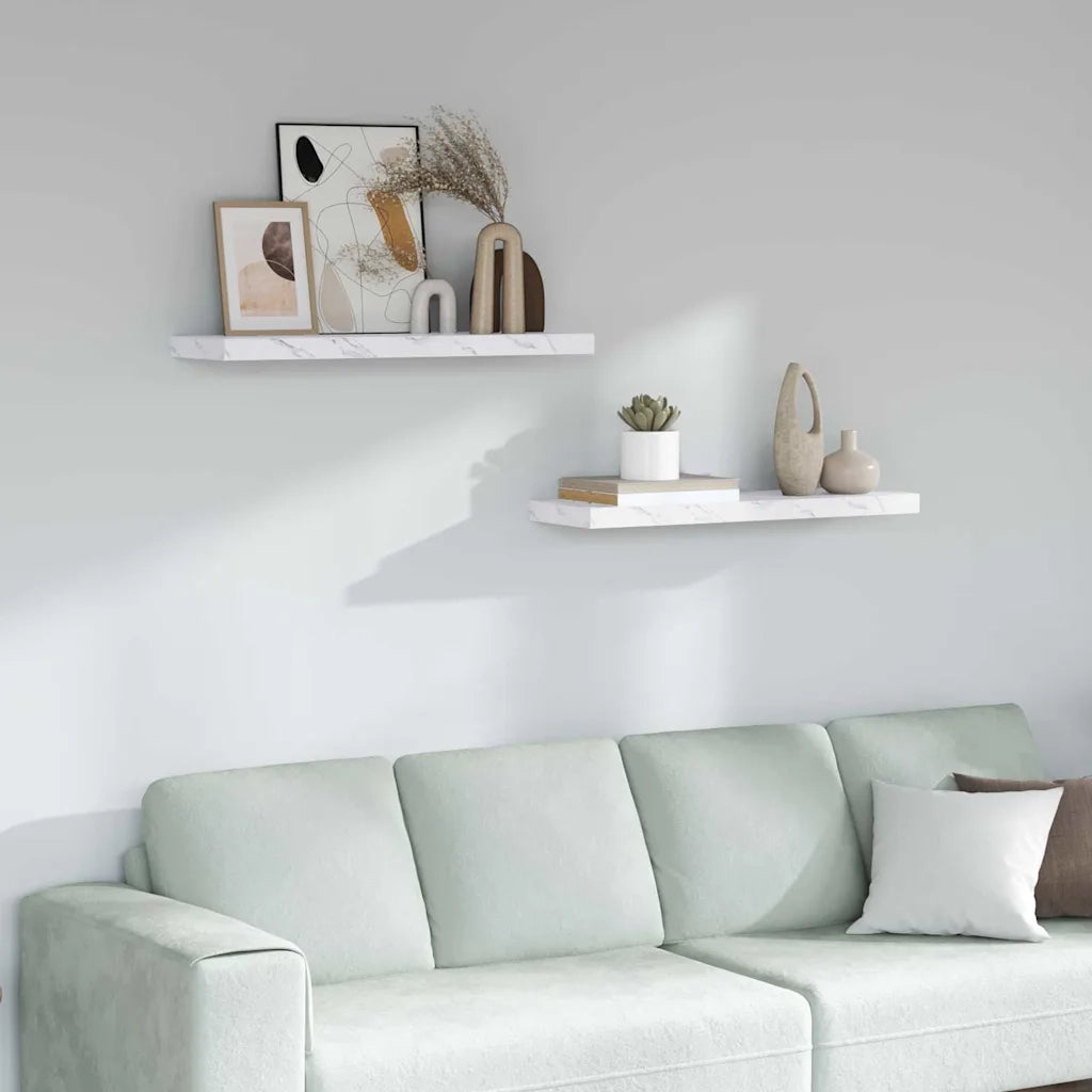 2 pz Scaffale da parete | Ripiano a parete | Mensola a parete Marmo Bianco 90 x 23,5 x 4 cm