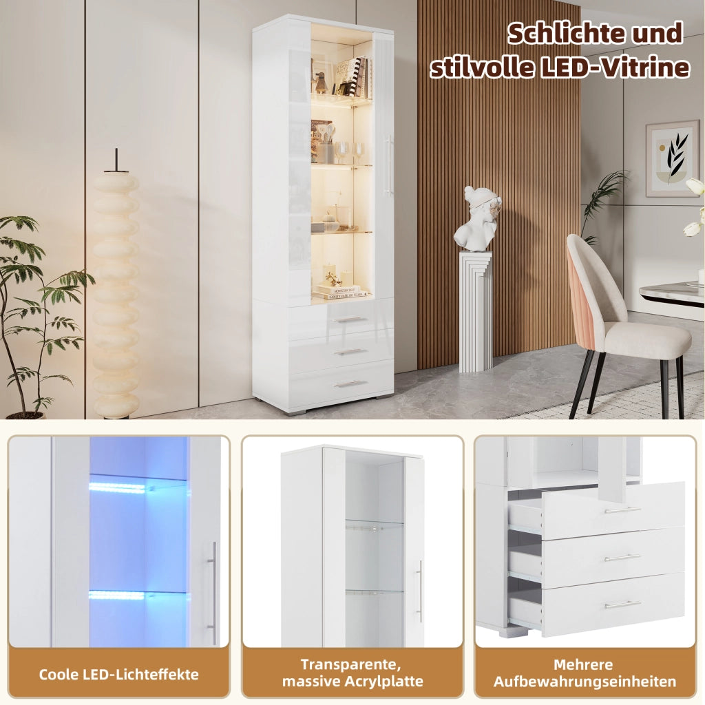 VETRINA Verticale 60x35x180 cm Bianca in MDF con LED