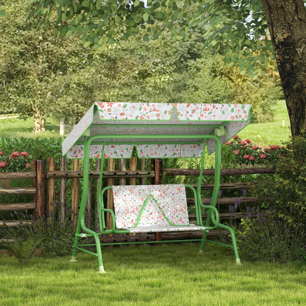 Altalena da Giardino per Bambini con Tettoia Regolabile e Imbracatura di Sicurezza ¨C Xylo ¨C Verde 112x75x120 cm