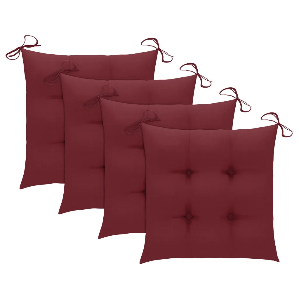 Sedie Giardino con Cuscini Rosso Vino 4 pz | Sedie da Esterno Legno Massello Teak