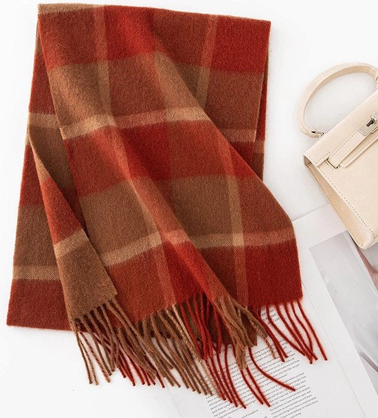 Sciarpa in Lana 100% - Sciarpa di Plaid per Donna - Sciarpa di Plaid per Donna - Sciarpa Plaid Donna - Sciarpa Plaid Donna - Sciarpa Plaid Donna - Dimensioni 160x30cm - Colore Rosso Tavella