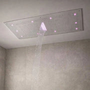 Soffione doccia led a soffitto installazione da incasso con cascata acciaio inox rettangolare