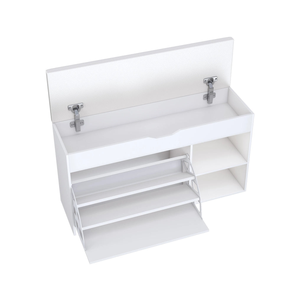 Panca portascarpe con coperchio e vano contenitore in MDF bianco