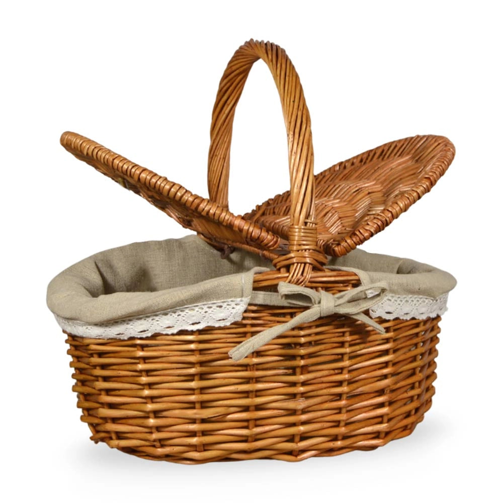 Cesto Picnic Cuore piccolo in Vimini e Juta con coperchio cm 35 x 25 x h 17