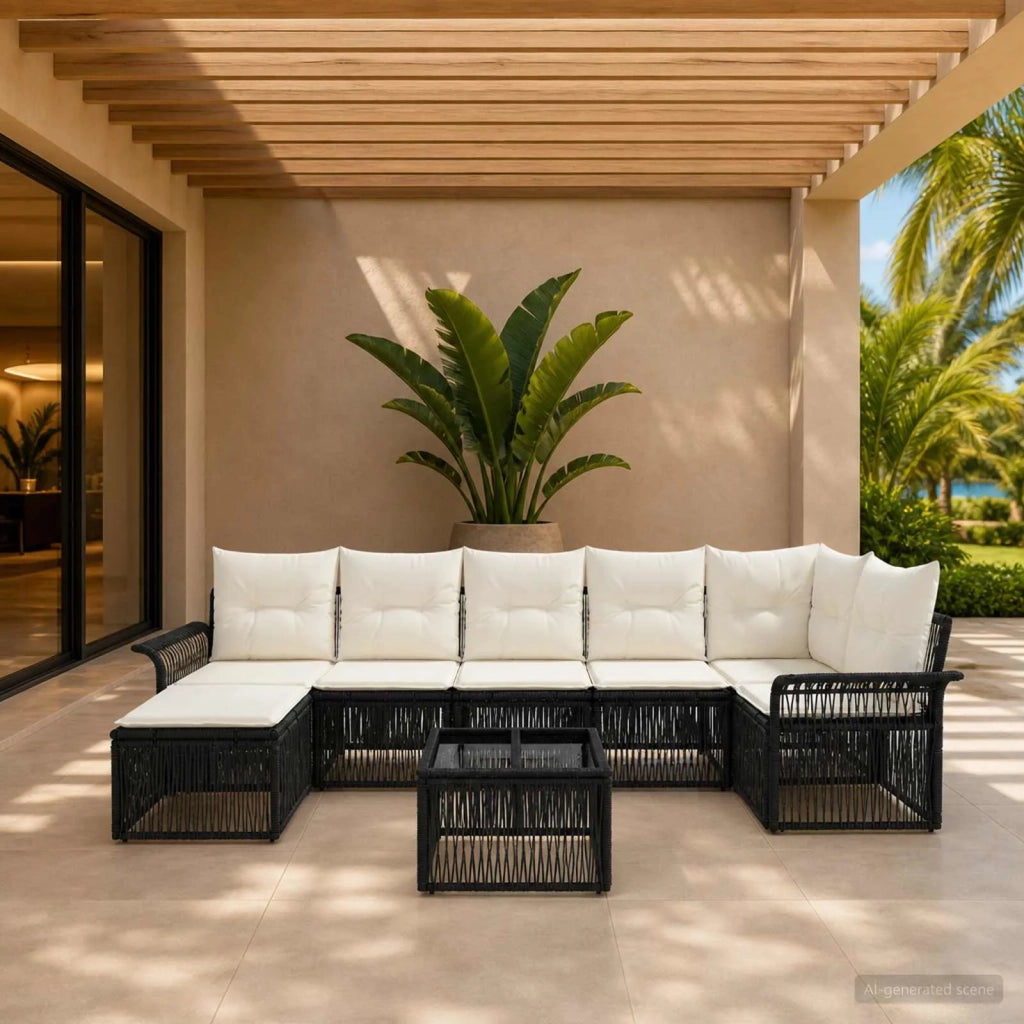 Set Divano da Giardino 8 pcs Nero polyrattan 3434905