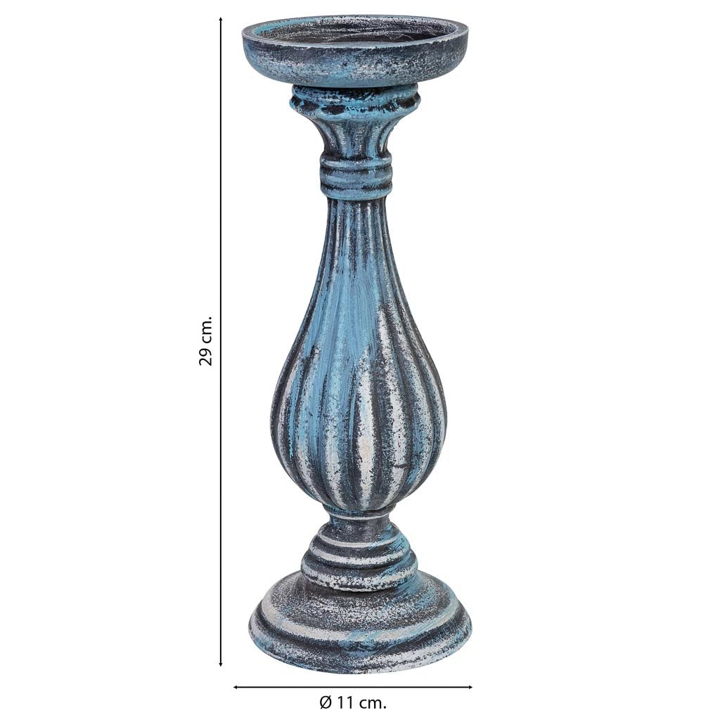 Candeliere in legno blu 11x11x29h cm