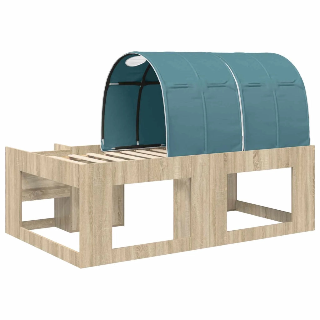 Letto alto per bambini con storage 3 pz Rovere Sonoma e Azzurro 3423600