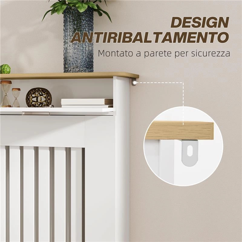 COPRITERMOSIFONE A DOGHE ANTIRIBALTAMENTO CON CASSETTO PORTAOGGETTI IN LEGNO 112X19X97 CM BIANCO