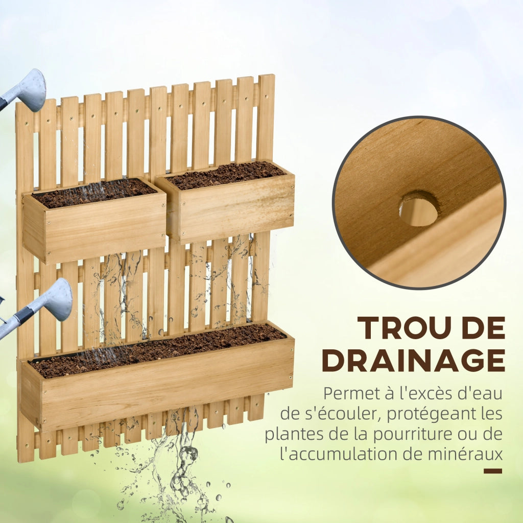 Fioriera verticale da parete con 3 vasche in legno massello 60x16x80 cm ¨C Xylo ¨C Marrone
