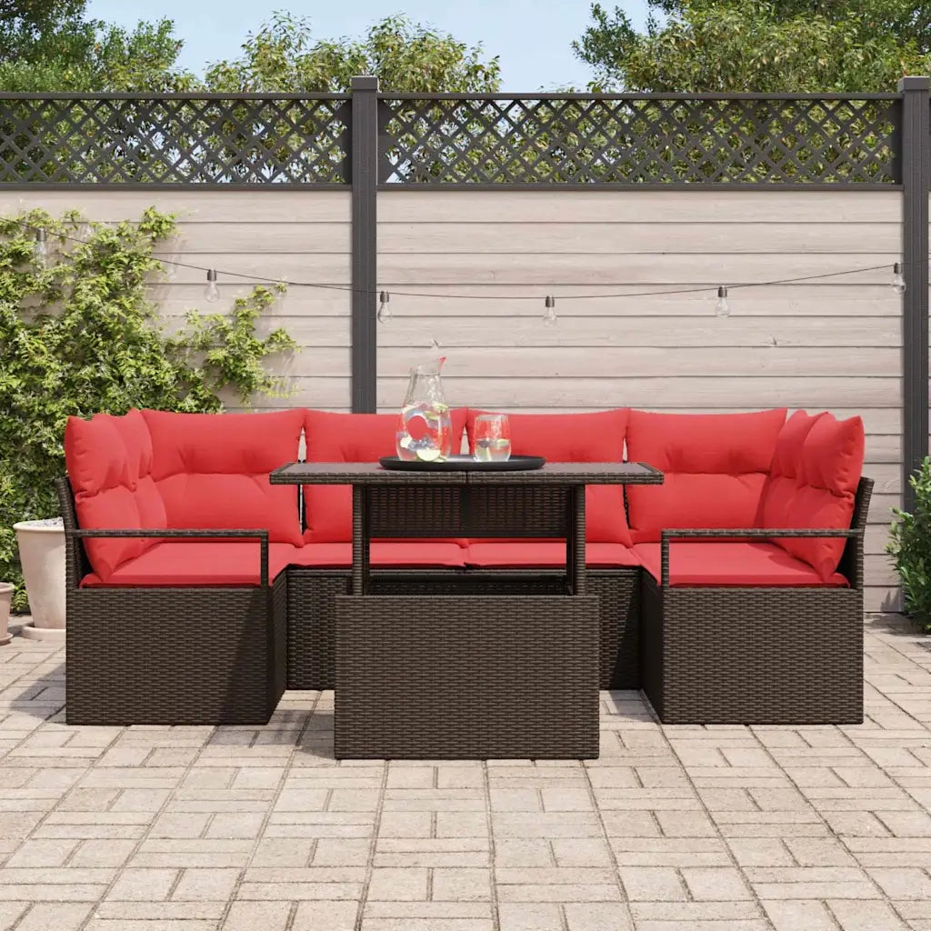 Set Divano da Giardino 7 pcs Marrone e rosso polyrattan 3348760