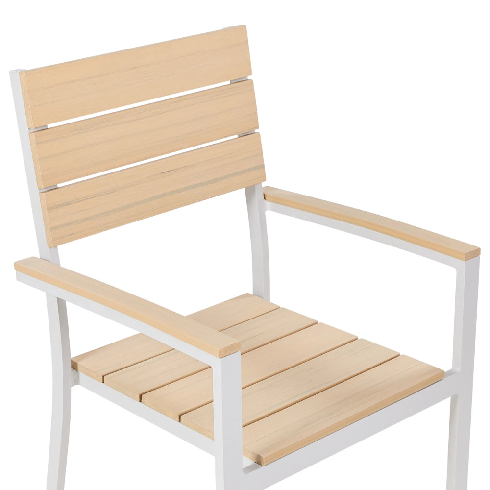Set da Giardino Tavolo a Doghe beige e Alluminio Bianco e 6 Sedie sedie resistenti agli agenti atmosferici