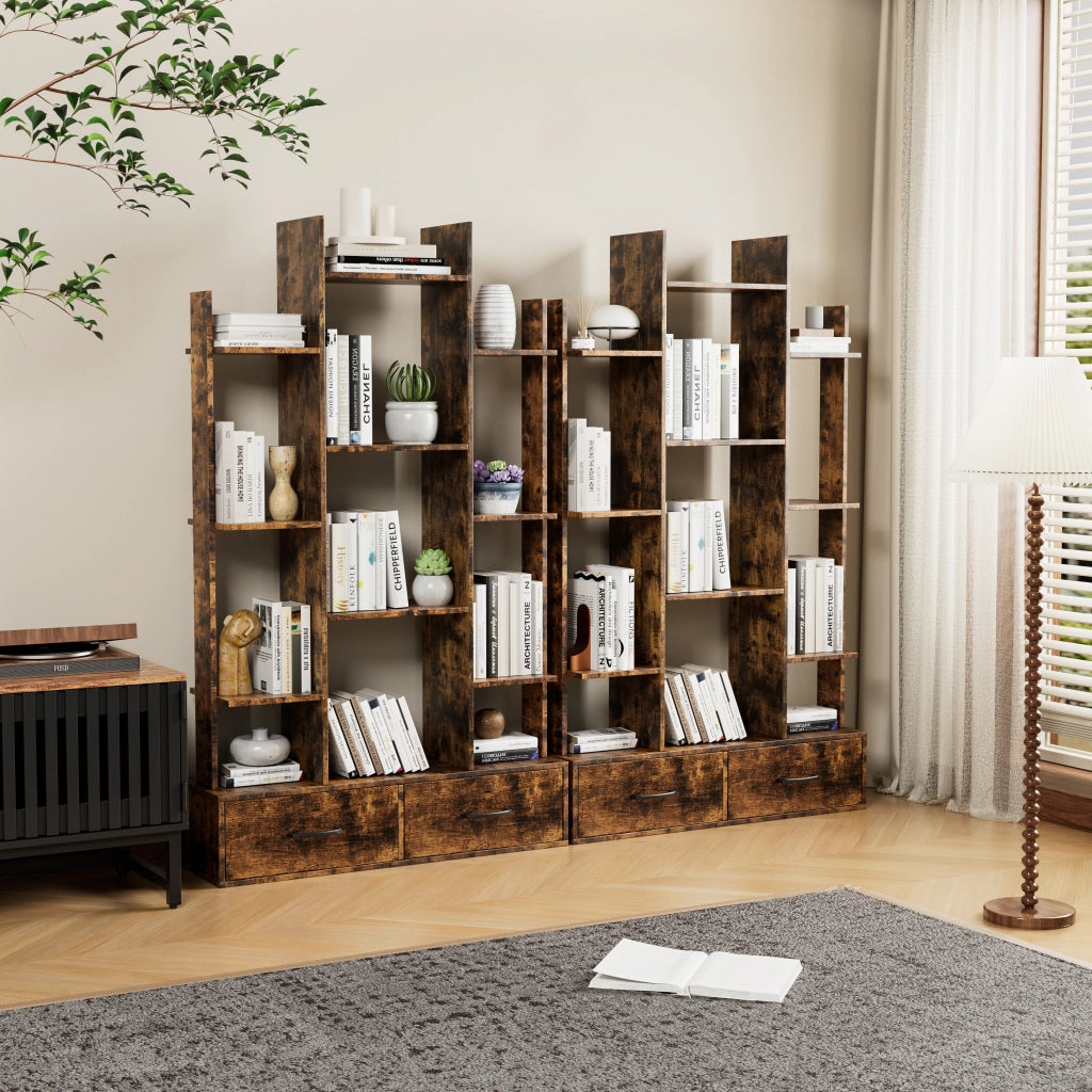 LIBRERIA con 2 cassetti 130,2x34,7x17,2 cm Marrone Metallo e Legno