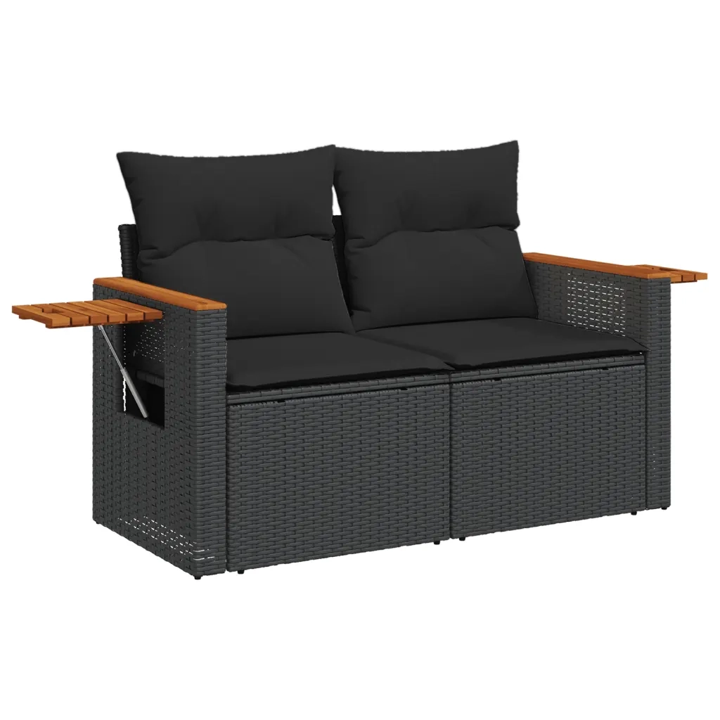 Set Divani da Giardino con Cuscini 7pz Nero Polyrattan 3227042
