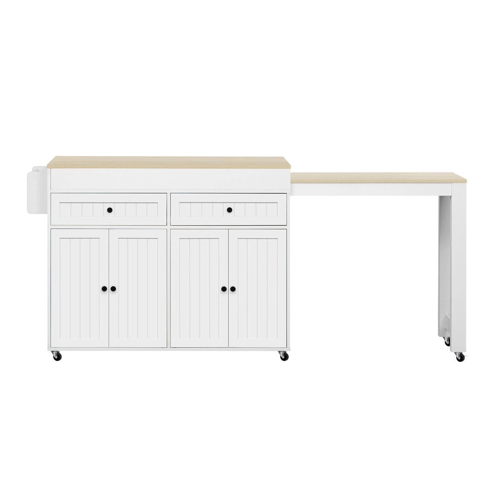Isola Cucina su Ruote Allungabile con Piano e Cassetti ¨C Xylo ¨C Bianco/Naturale