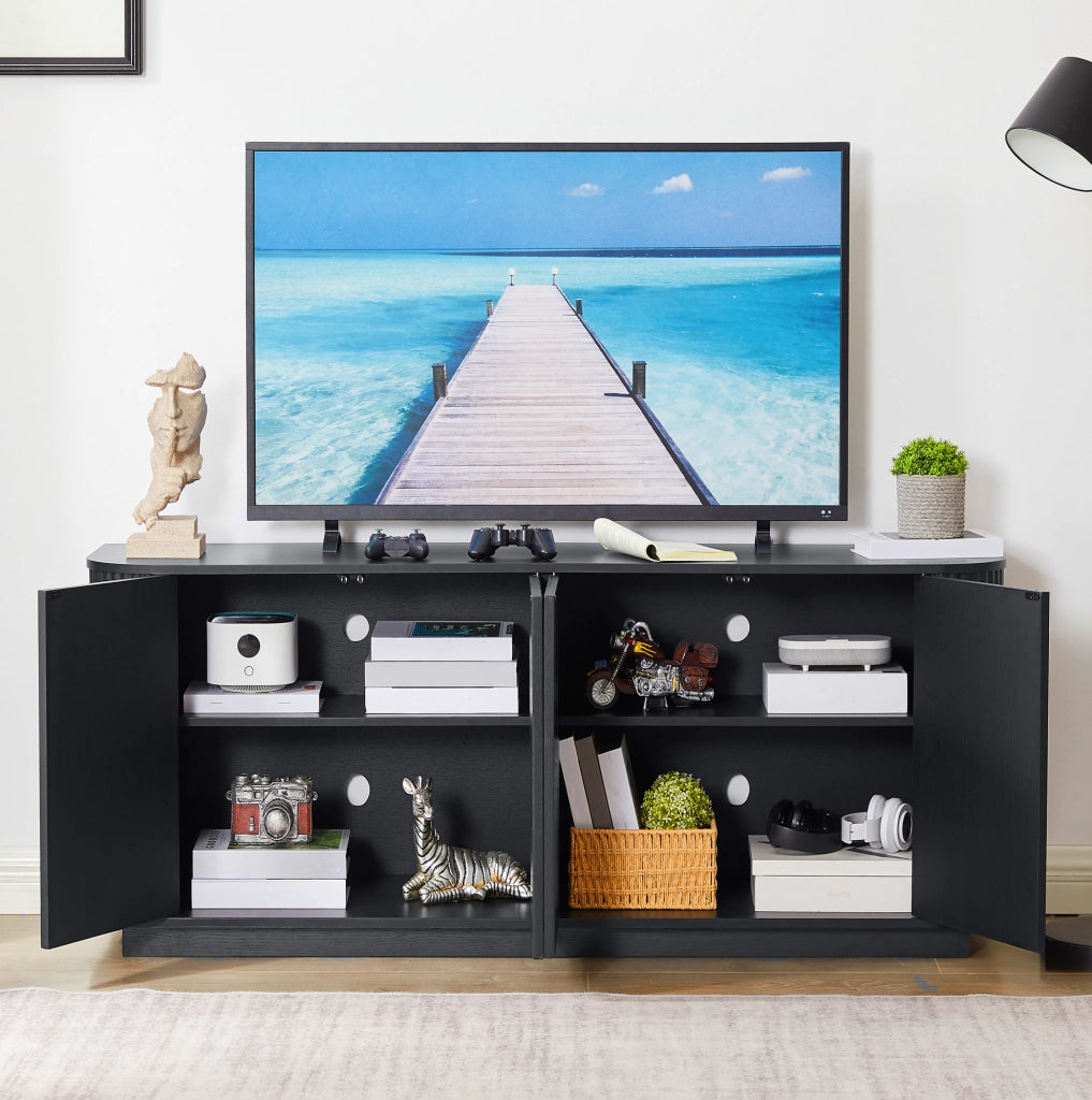 Credenza moderna con motivo ondulato; 4 ante; 162;5x38x61 cm; MDF nero