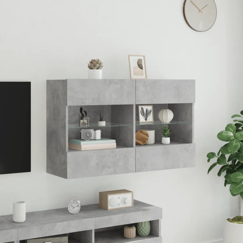 Mobile TV a Parete | Armadietto TV | Mobile Porta TV con Luci LED Grigio Cemento 98,5x30x60,5 cm