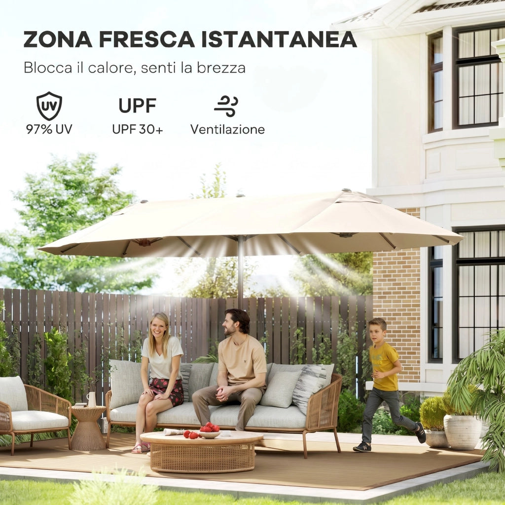 Ombrellone da Giardino Doppio 12 Stecche ¨C zephmum ¨C Beige 4.6x2.7 m