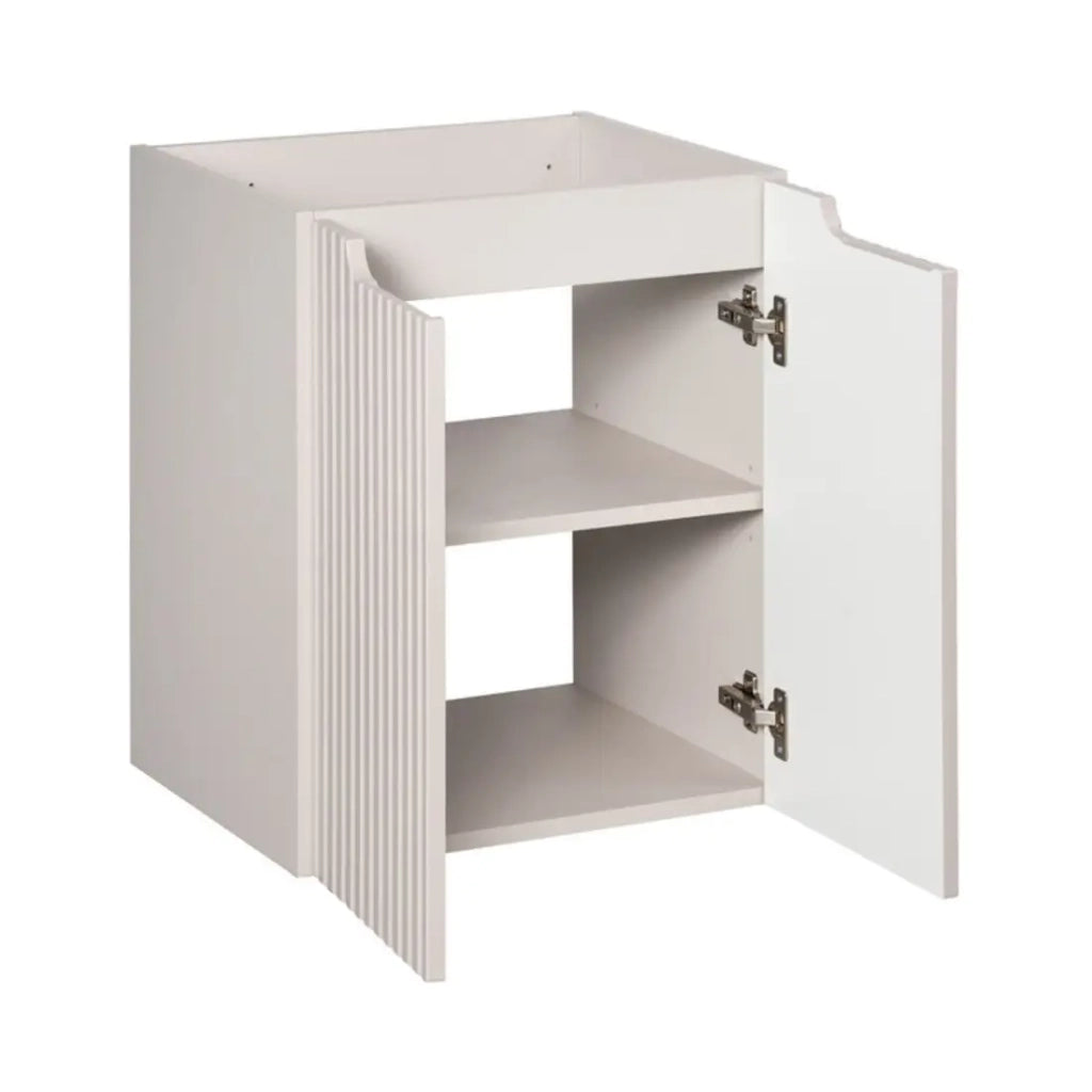 Insieme VANO cachemire e bianco 50cm: mobile sottolavabo con ante scanalate verticalmente + piano per lavabo in bianco opaco