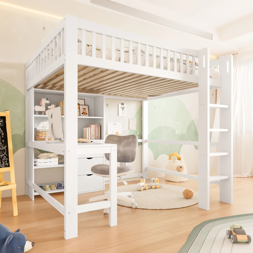 LETTO A SOPPALCO con scrivania 140x200 cm bianco in pino e MDF