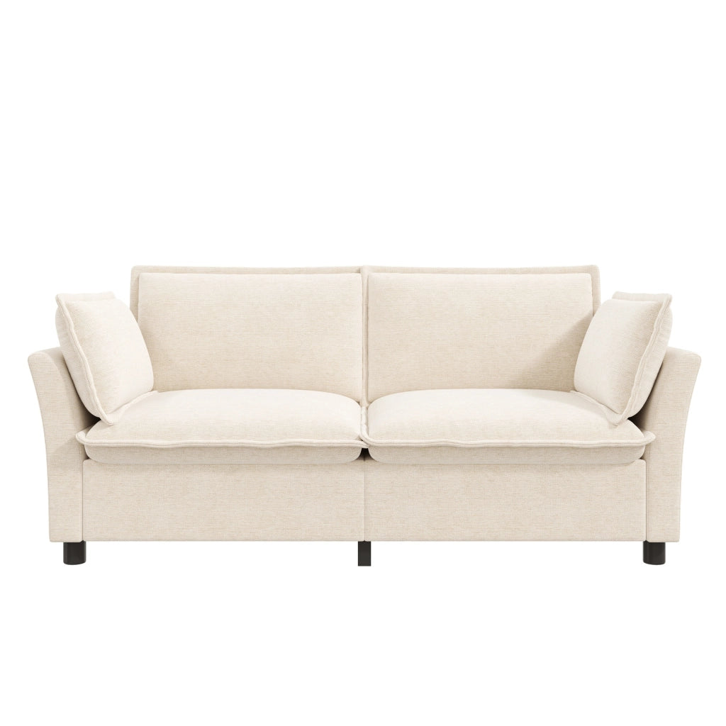 Sofa 2 posti in Chenille Beige, design moderno, 2 cuscini bracciolo, montaggio semplice