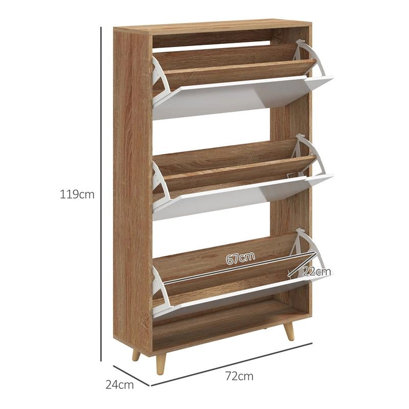 SCARPIERA SALVASPAZIO A 3 CASSETTI CON RIPIANO REGOLABILE PER 18-24 PAIA DI SCARPE, 72X24X119CM, BIANCO
