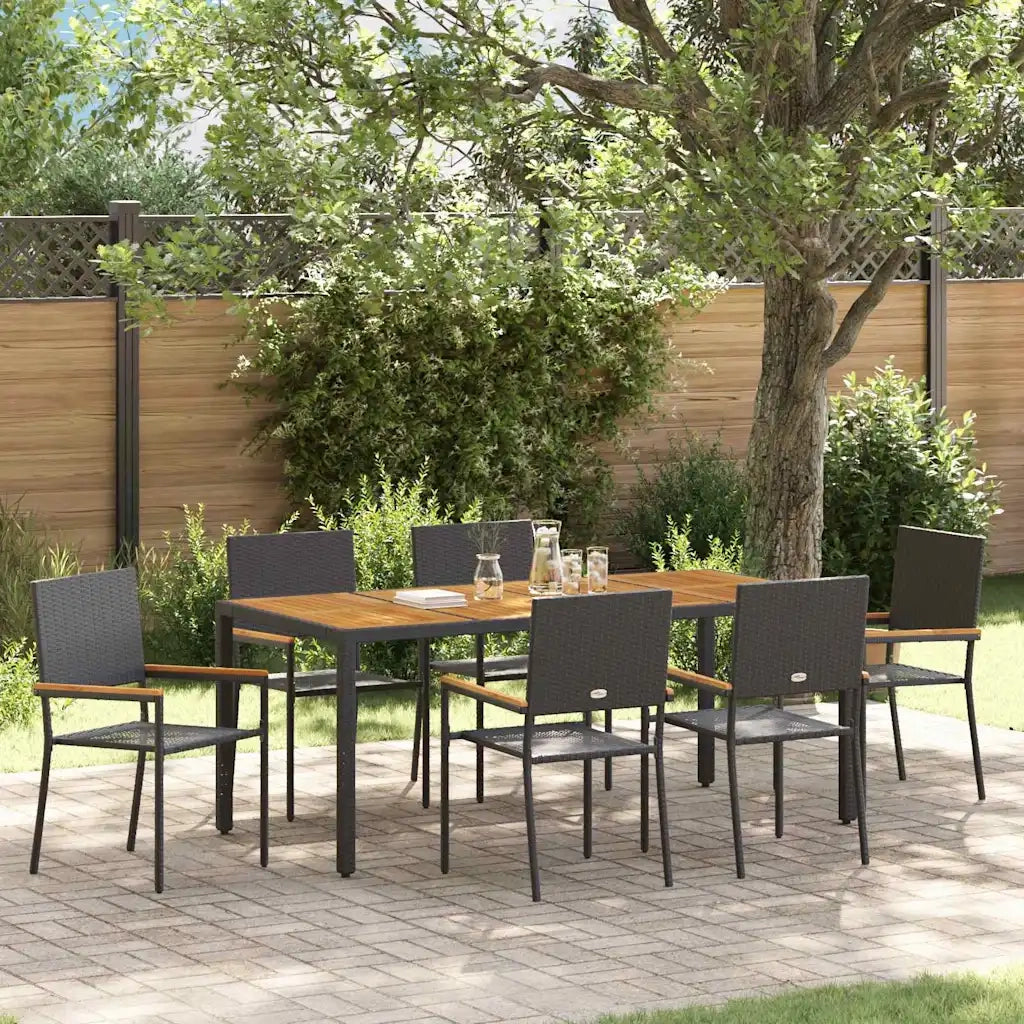 Set da Pranzo per Giardino 7 pcs Nero polyrattan 3365410