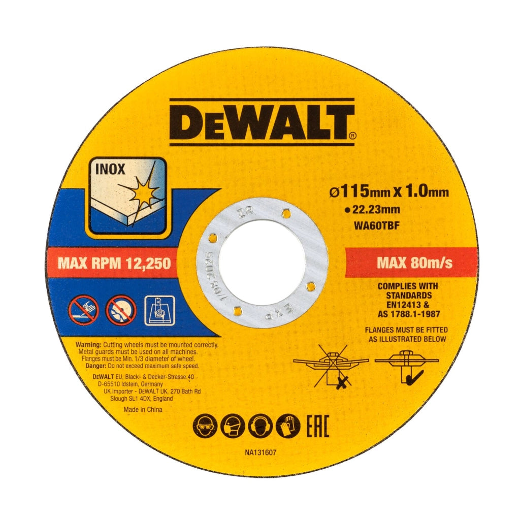 Dischi da taglio DeWalt DT20599-QZ 115 mm x 1 mm  – confezione 100 pezzi