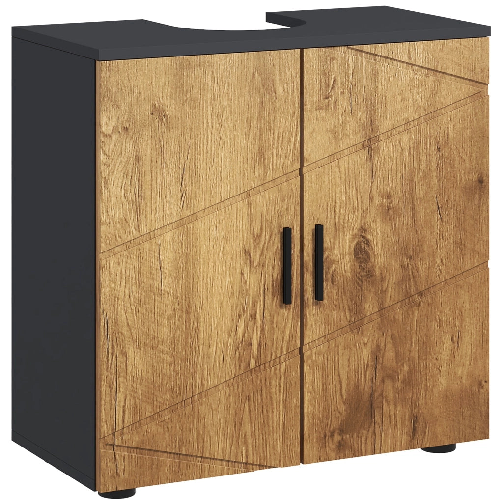 Mobile sottolavabo bagno ¨C Xylo ¨C 2 ante con ripiano, 60x30x60 cm, grigio antracite effetto legno