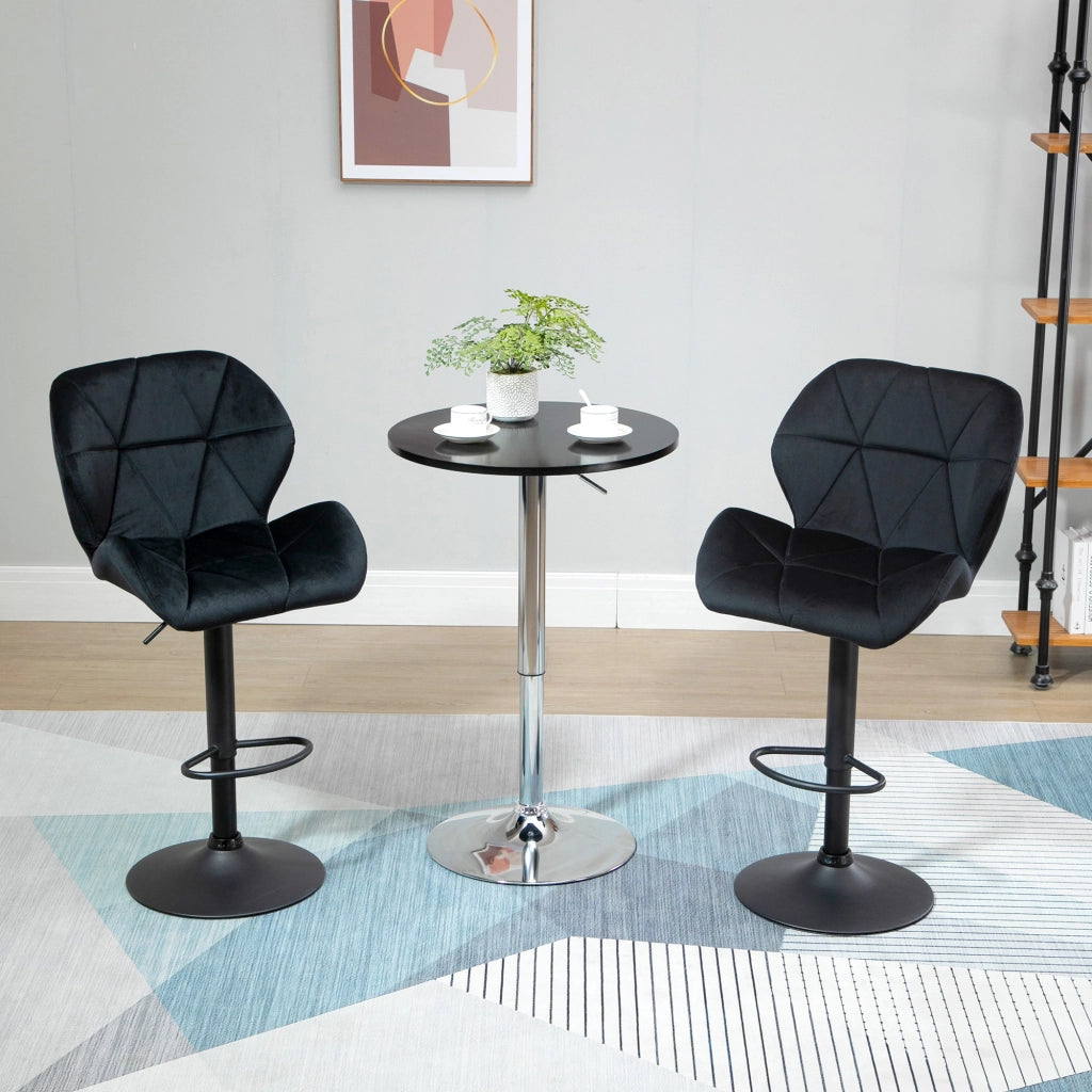 Set di 2 sgabelli da bar girevoli con schienale ¨C Minimal ¨C regolabili in altezza, velluto nero, 51.5x57.5x93-114.5 cm