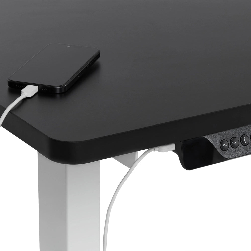 Scrivania elettrica regolabile a forma di L 160 x 59 cm Piano bianco e nero lato destro stile moderno
