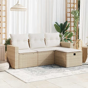 Set Divano da Giardino 4 pz con Cuscini Beige in Polyrattan 3325354